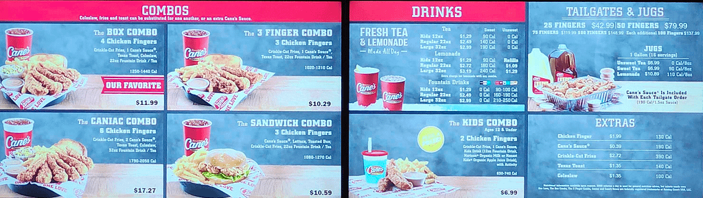 raising canes enfield menu