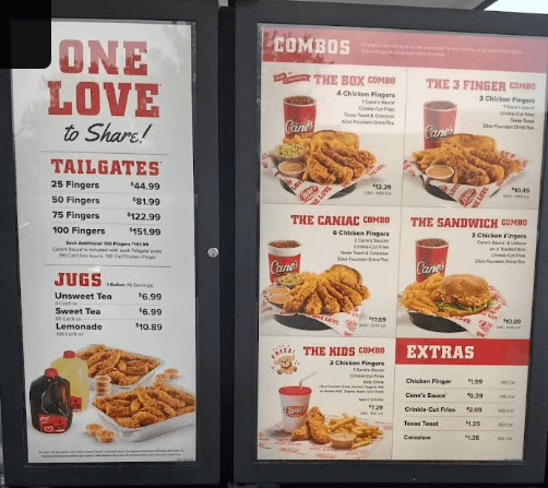 raising cane's florida menu with prices
