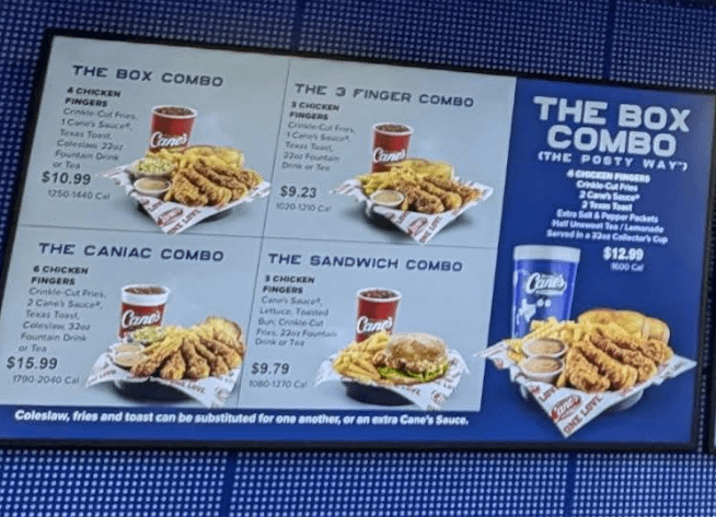 Raising Cane’s Chicken Fingers Menu 2 Raising Cane’s Free Chicken Fingers menu